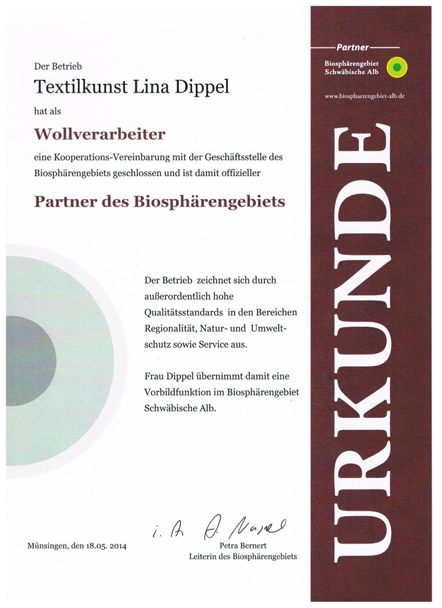 Biosphären-Partner Urkunde